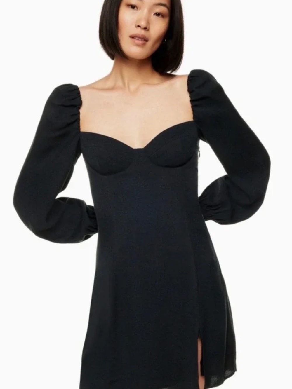 Aritzia Wilfred Novella Long Sleeve Mini Dress In Black size 2